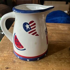 Red, White and Blue Ceramic Pitcher